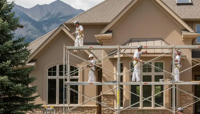 Painting contractors in Salt Lake City, UT preparing a home exterior for a professional paint job